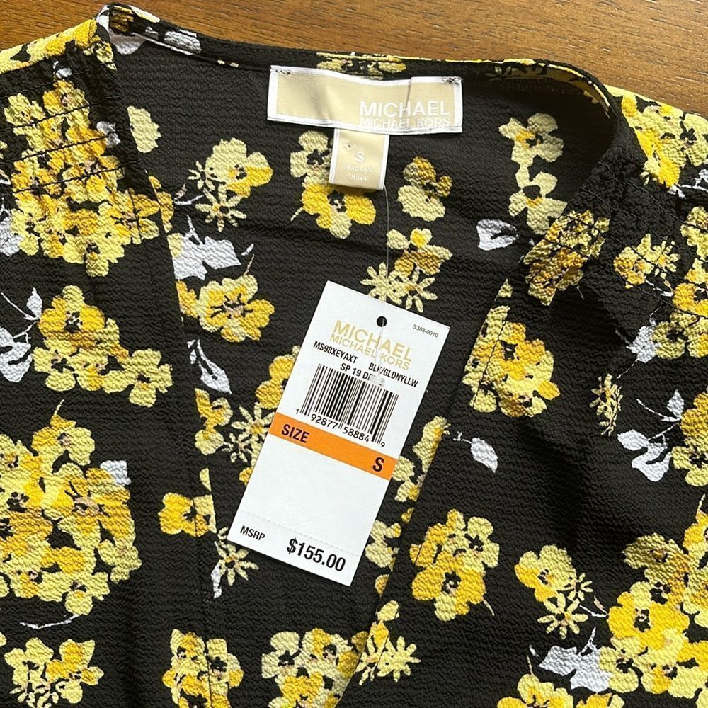 MICHAEL KORS NWT LONG SLEEVE FAUX WRAP RUFFLED FLORAL BLOUSON DRESS - Picture 5 of 5